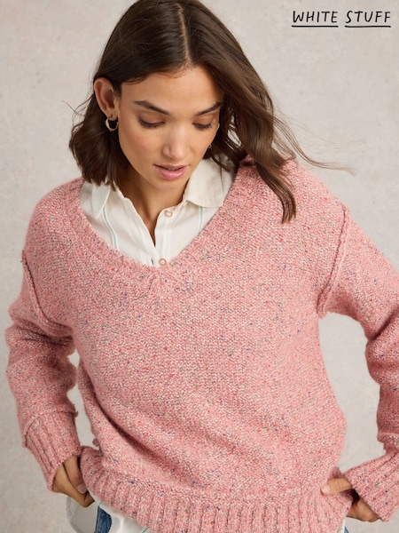 Pink - White Stuff Tammy Textured V-Neck Jumper (F20587) | 338 LEI