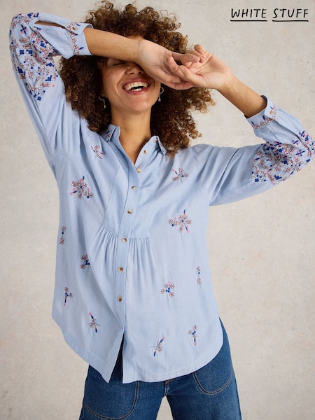 White Stuff Blue Geri Embroidered Shirt (F20600) | kr1 183