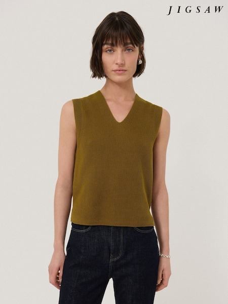Jigsaw Green Cotton Blend V-Neck Tank (F20635) | €113