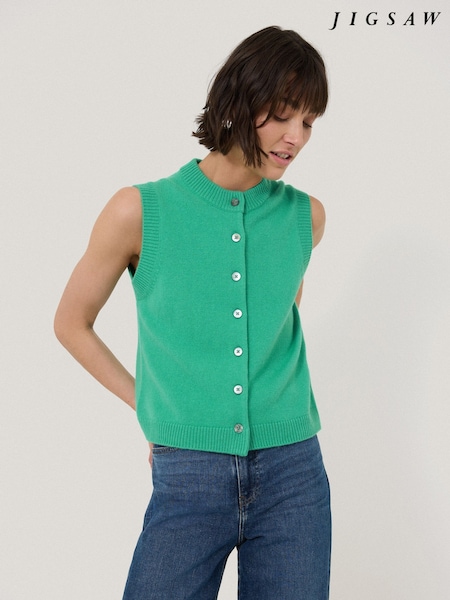 Jigsaw Green Wool Cashmere Blend Waistcoat (F20641) | €121