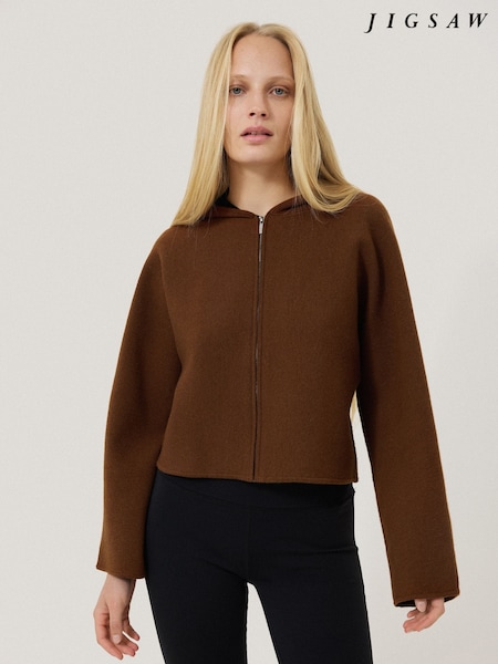 Jigsaw Brown Double Face Zip Hoodie (F20649) | ₪930