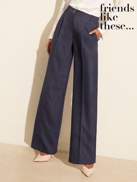 Friends Like These Blue Tonic Premium Elastic Back Tailored Wide Leg Trousers (F20654) | R$ 375