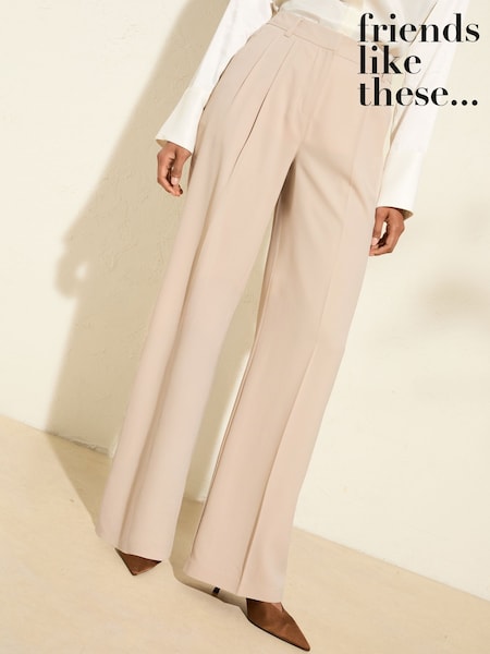 Friends Like These Neutral Premium Elastic Back Tailored Wide Leg Trousers (F20659) | €47