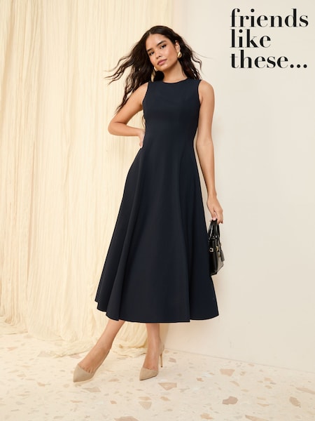Friends Like These Navy Tailored Seam Detail Jersey A-Line Midi Dress (F20666) | € 86