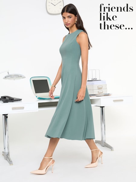 Friends Like These Green Tailored Seam Detail Jersey A-Line Midi Dress (F20668) | €69
