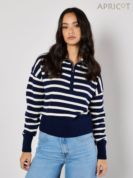 Apricot Blue Zip Collar Stripped Jumper (F20784) | €51