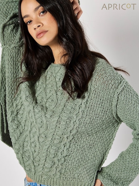 Apricot Green Cable Knit Waffle Jumper (F20790) | €50