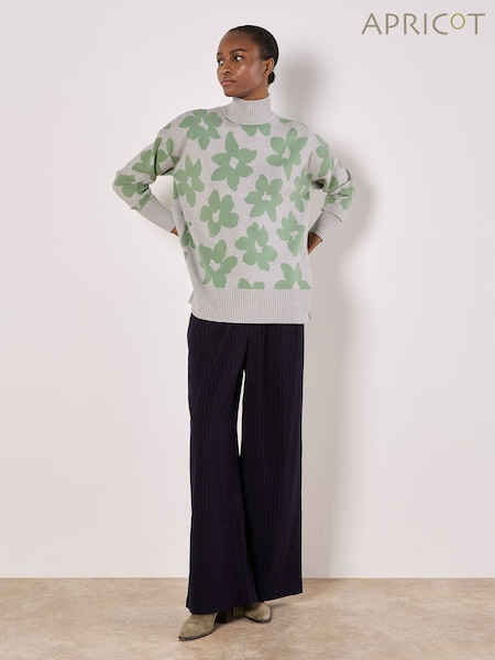 Apricot Grey Jacquard Flower OS Jumper (F20791) | €51