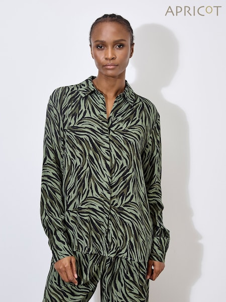 Apricot Green Zebra Printed High Low Shirt (F20792) | €51