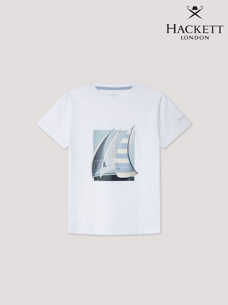 Weiß - Hackett Classic Fit Sailboat T-Shirt (F20817) | 55 €