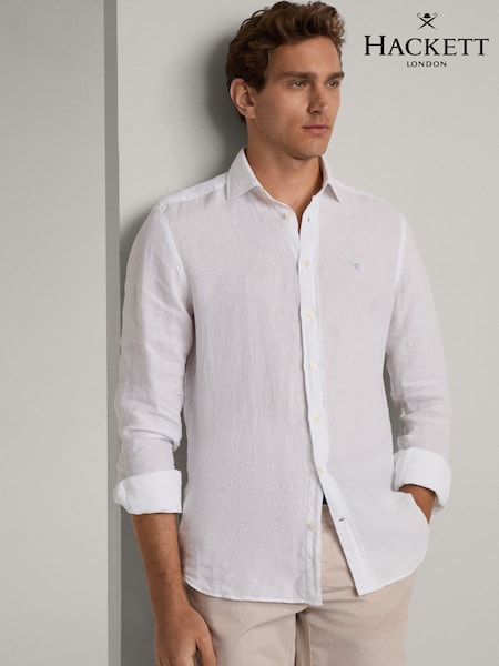 Valkoinen - Hackett Tailored Fit Linen Shirt (F20897) | €205