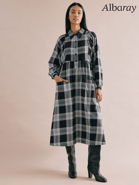 Albaray Check Pocket Black 100% Organic Cotton Shirt Dress (F20959) | €126
