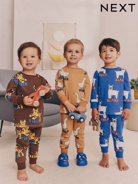 Blue/Brown Animal Snuggle Pyjamas 3 Pack (9mths-8yrs) (F21011) | €29 - €36