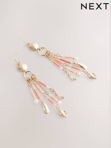 Orange Beaded Fringe Drop Earrings (F21015) | €16