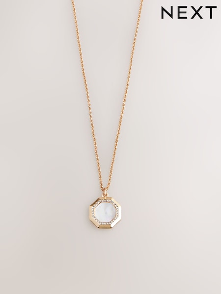 Gold Tone Mother Of Pearl Octagon Necklace (F21016) | €14.50