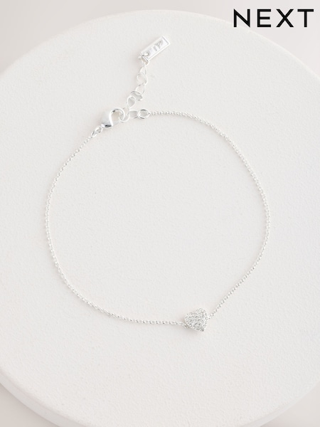 Silver Tone Pave Heart Anklet (F21031) | €9