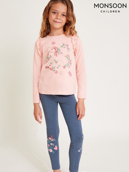 Monsoon Pink 100% Cotton Embellished Unicorn Long Sleeve Top (F21122) | AED121 - AED149