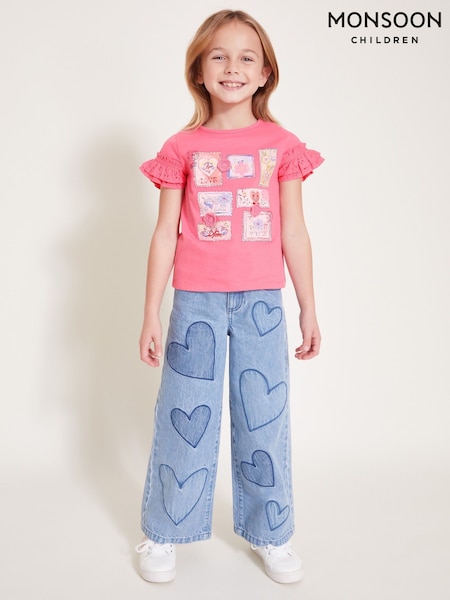 Monsoon Pink Stamp Print Ruffle 100% Cotton T-Shirt (F21138) | ₪80 - ₪101