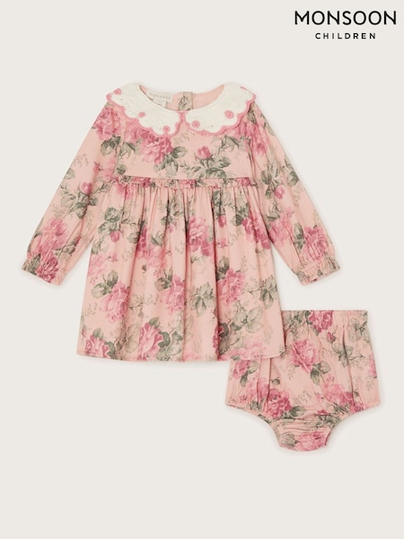 Monsoon Newborn Betsy Crochet Collar Dress and Floral Print Briefs Set (F21141) | €47