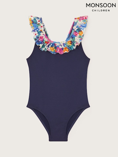 Monsoon Blue Floral Frill Swimsuit (F21149) | ₪80 - ₪101