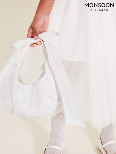 Monsoon Natural Pearly Bow Handle Tulle Bag (F21150) | AED107