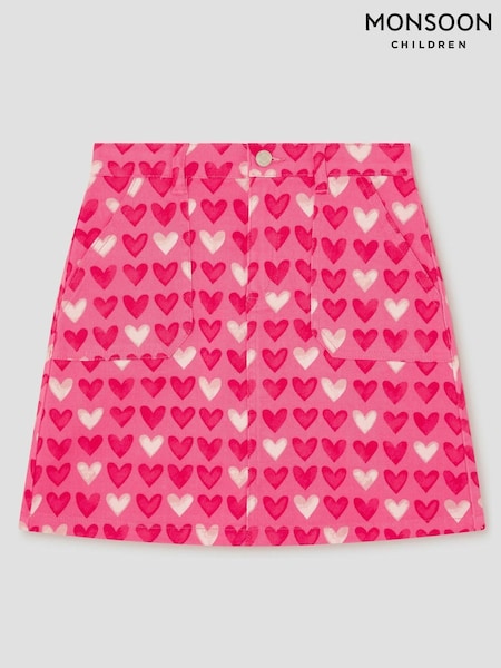 Monsoon Pink Heart Print Denim Skirt (F21166) | R$ 225 - R$ 265