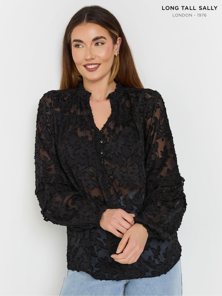 Long Tall Sally Black Floral Jacquard Blouse (F21196) | ₪196