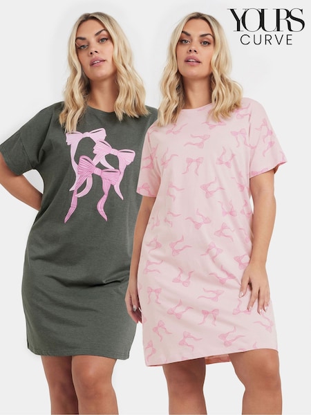 Yours Curve Bows Sleep T-Shirts 2 Pack (F21198) | 216 LEI
