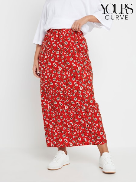 Yours Curve Floral Print Textured Skirt (F21203) | ‏136‏₪