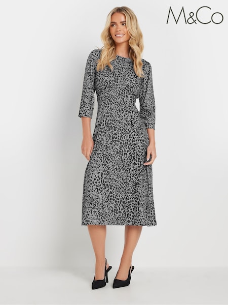 M&Co Grey Petite Animal Jersey Dress (F21208) | €48