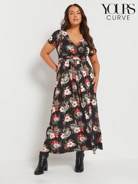 Yours Curve Black Floral Print Maxi Wrap Dress (F21217) | €47