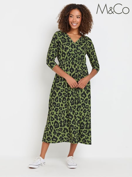 M&Co Green Animal Long Sleeve Jersey Dress (F21218) | €50