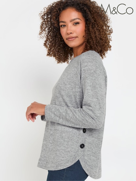 M&Co Grey Long Sleeve Button Trim Jumper (F21229) | €42