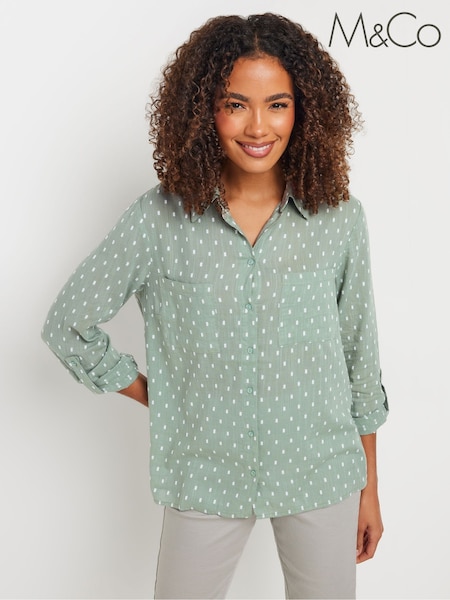 M&Co Green 100% Cotton Dobby Long Sleeve Shirt (F21234) | ₪166