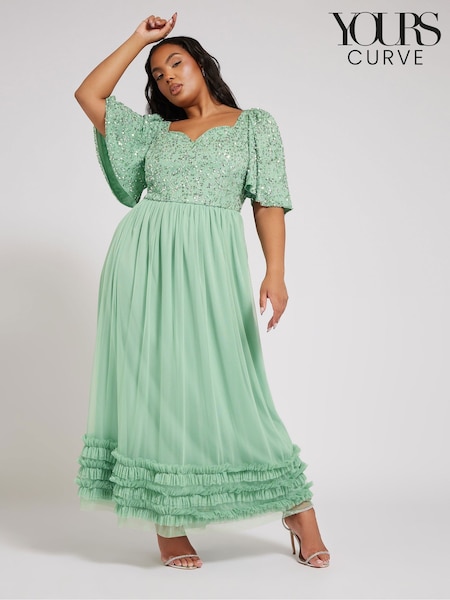 Yours Curve Luxe Embellished Ruffle Maxi Dress (F21242) | €133