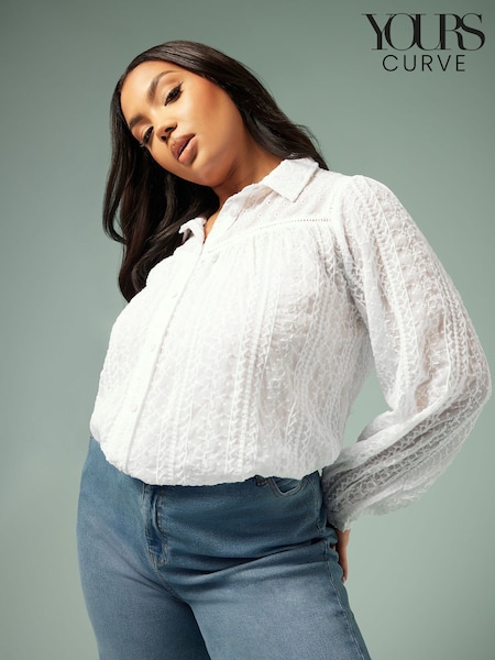 Yours Curve White Embroidered Long Sleeve Shirt (F21244) | €49
