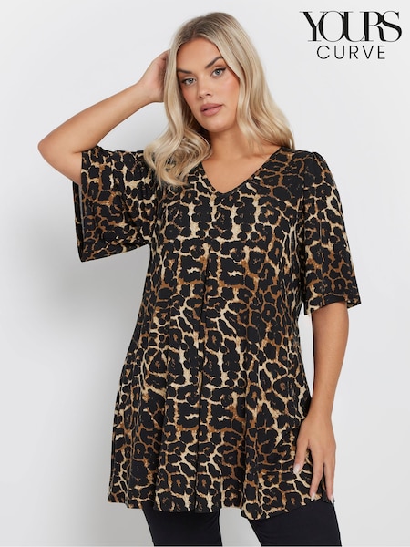 Yours Curve Leopard Print Pleated Front Swing Top (F21246) | R$ 265