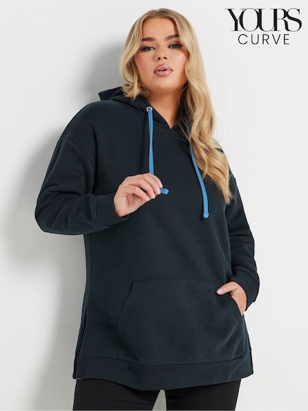 Yours Curve Blue Drawstring Detail 100% Cotton Hoodie (F21250) | $68