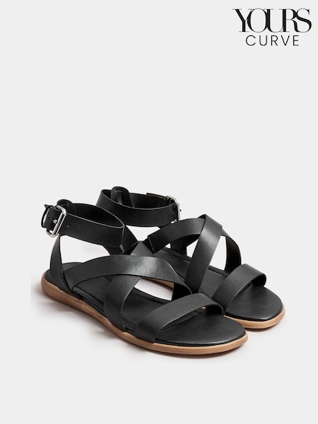 Yours Curve Black Extra Wide Fit Comfort Strappy Sandals (F21257) | ₪171