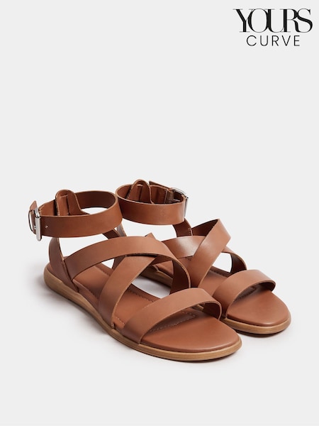 Yours Curve Brown Extra Wide Fit Comfort Strappy Sandals (F21261) | ₪171