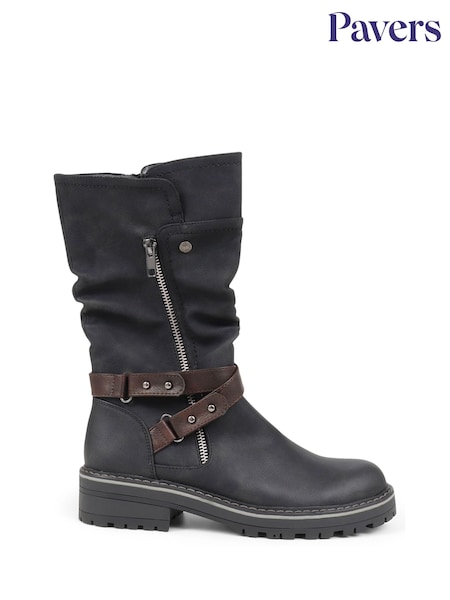 Pavers Black Zip Up Calf Boots (F21270) | R$ 475