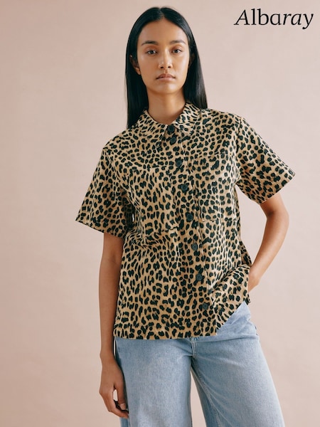 Albaray Animal Twill Short Sleeve Brown Shirt (F21271) | €104
