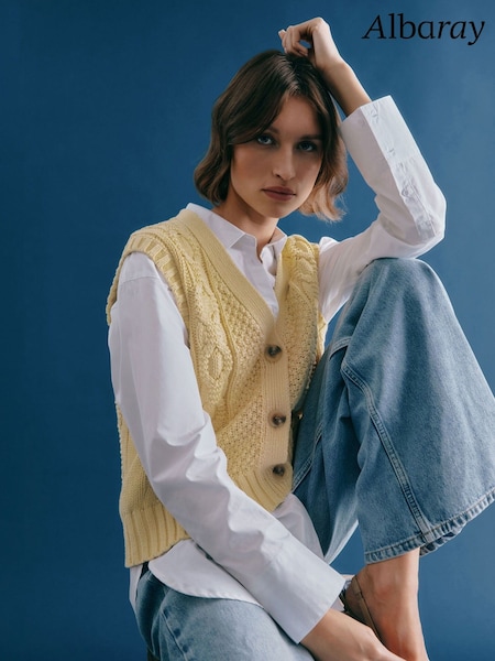 Albaray Yellow Button Through Cable 100% Cotton Tank (F21280) | €107