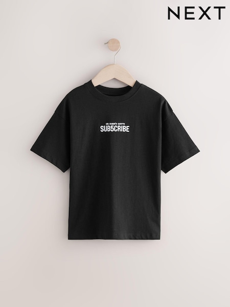 أسود - Relaxed Fit Subcribe Short Sleeve T-Shirt (3-16yrs) (F21282) | ‏28 د.إ.‏ - ‏ 39‏ د.إ.