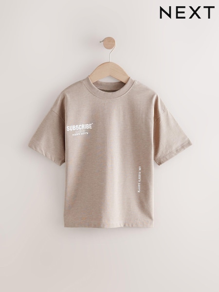 Stone Relaxed Fit Subcribe Short Sleeve T-Shirt (3-16yrs) (F21283) | €8 - €11