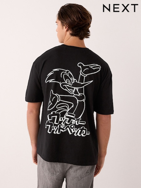 Negro - Licence Woody Woodpecker Print Cotton T-Shirt (F21285) | 32 €