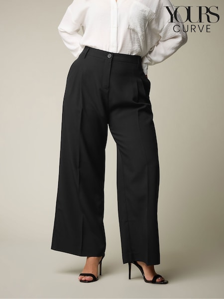 Yours Curve Black Pleated Front Wide Leg Trousers (F21291) | R$ 305