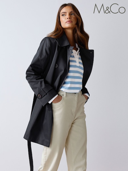 Синий - M&Co Short Dipped Back Trench Coat (F21293) | €93
