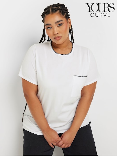 Yours Curve White Whip Stitch Pocket 100% Cotton T-Shirt (F21297) | $33