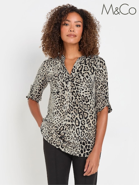 M&Co Natural Leopard Print Pocket Detail Blouse (F21312) | ₪151